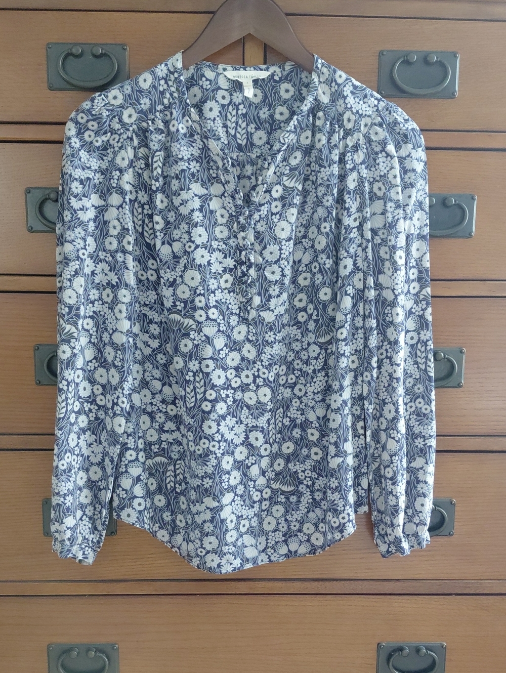 Rebecca Taylor Floral Print Long-Sleeve Blouse - Navy & White